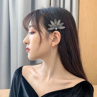 Rhinestone Alloy Leaf Hair Clip / Fringed Earring / Set