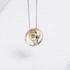 925 Sterling Silver Rhinestone Interlocking Hoop Pendant Necklace With Necklace - Gold - One Size