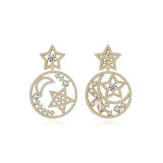 Fashion Simple Plated Gold Star Round Earrings With Cubic Zirconia Golden - One Size