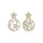 Fashion Simple Plated Gold Star Round Earrings With Cubic Zirconia Golden - One Size