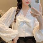 Bow Lace Panel Blouse