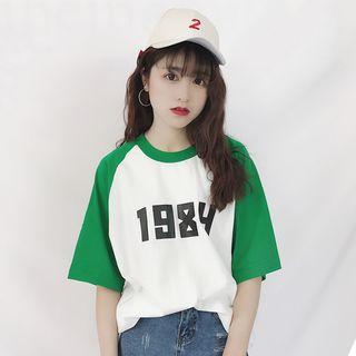 Number Print Raglan Elbow-sleeve T-shirt