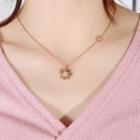 Rhinestone Stainless Steel Flower Pendant Necklace