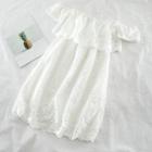 Off-shoulder Ruffle-trim Dress White - One Size