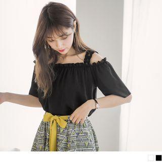 Short Sleeve Cold Shoulder Lace Strap Top