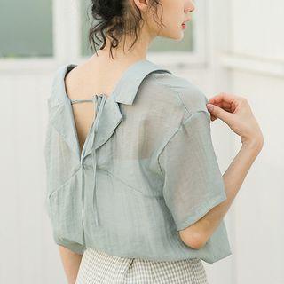 Short-sleeve Chiffon Shirt Light Green - One Size