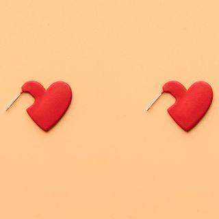 Heart Ear Stud 1 Pair - 925 Silver - Red - One Size