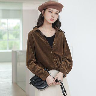 Mock Two-piece Two-tone Corduroy Shirt