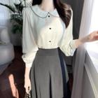 Contrast-trim Button-detail Blouse