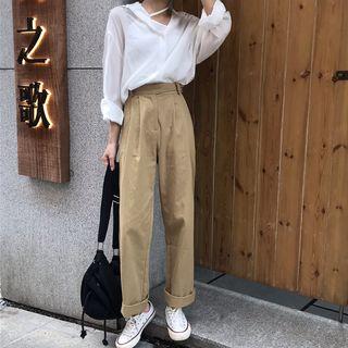 Long-sleeve Blouse / High Waist Wide-leg Pants