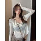 Long-sleeve Henley T-shirt Off-white - One Size