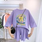 Set: Printed Short-sleeve T-shirt + Wide-leg Shorts