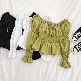 Off-shoulder Frilled Bell-sleeve Blouse