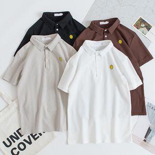 Couple Matching Elbow-sleeve Smiley Face Polo Shirt