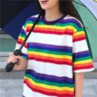 Striped Boxy T-shirt Rainbow - One Size