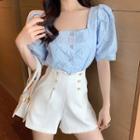 Square-neck Blouse / High-waist Wide-leg Shorts / Set