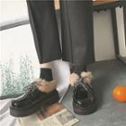 Platform Patent Furry-trim Lace-up Shoes