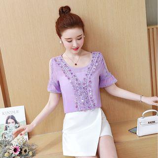 Short-sleeve Cold-shoulder Sequined Top