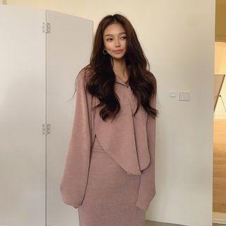 Set: Napped Round-hem Hoodie + Long Skirt