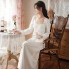 Long-sleeve Square Neck Maxi Sheath Sleep Dress