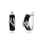 Sterling Silver Fashion Elegant Letter Z Black Ceramic Earrings With Cubic Zircon Silver - One Size