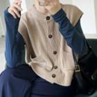 Button-up Sweater Vest Navy Blue - One Size