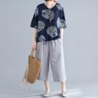Elbow-sleeve All Over Pattern Top / Cropped Pants