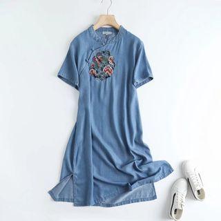 Short-sleeve Denim Qipao Dress