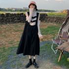 Long-sleeve Cold Shoulder Mock-neck Top / Midi A-line Overall Dress
