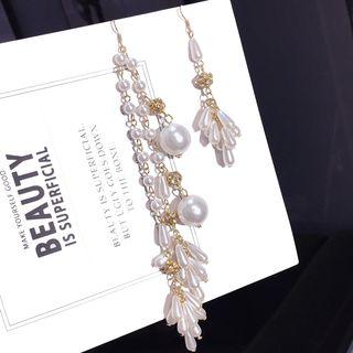 Non-matching Faux Pearl Dangle Earring 1 Pair - Steel Stud - Gold - One Size