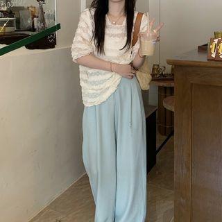 Puff-sleeve Lace Blouse / Wide Leg Pants
