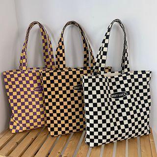 Plaid Lettering Shoulder Bag