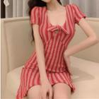 Striped Bow-accent Knit Dress As Shown In Figure - One Size