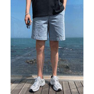 Drawcord Wide-leg Denim Shorts