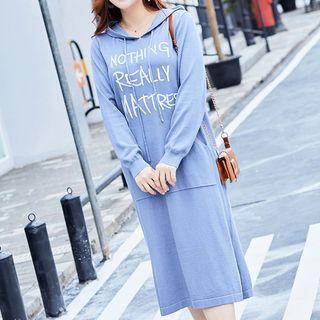 Lettering Midi Knit Hoodie Dress