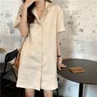 Elbow-sleeve Buttoned A-line Mini Dress Almond - One Size