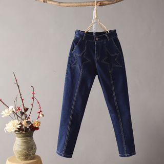 Star Embroidered Skinny Jeans As Shown In Figure - S