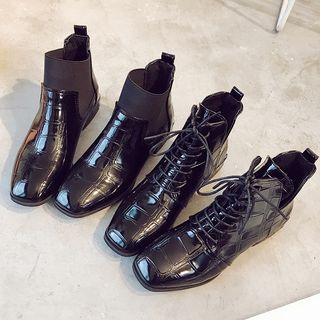 Patent Low Heel Short Boots