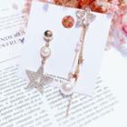 Non-matching Rhinestone Faux Pearl Star Dangle Earring 1 Pair - As Shown In Figure - One Size