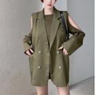 Patchwork Cutout-sleeve Long T-shirt / Double-breasted Dress Vest Jacket