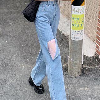 Lace Panel Straight Leg Jeans