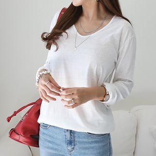 Round-neck Long-sleeve Plain T-shirt