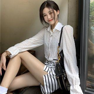 Striped Wide-leg Shorts / Cutout-back Cropped Blouse