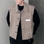 Collared Houndstooth Button Vest