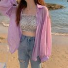 Long-sleeve Plain Shirt / Floral Ruffled Tube Top