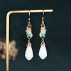 Lotus Faux Gemstone Alloy Dangle Earring Cp98 - 1 Pair - Gold & White - One Size