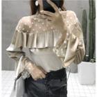 Dotted Mesh Yoke Long-sleeve Velvet Top