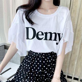 Short-sleeve Chiffon Letter T-shirt