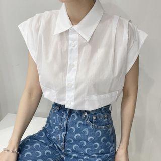 Cap Sleeve Plain Oversized Shirt