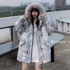 Furry Hooded Tie-dyed Zip Jacket